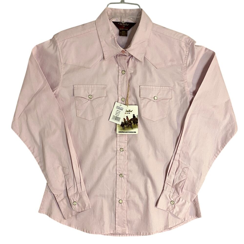 Walls Vintage Ranch‎ Wear Western Shirt Women's M Lavender Pink Cowgirl Snap Up
